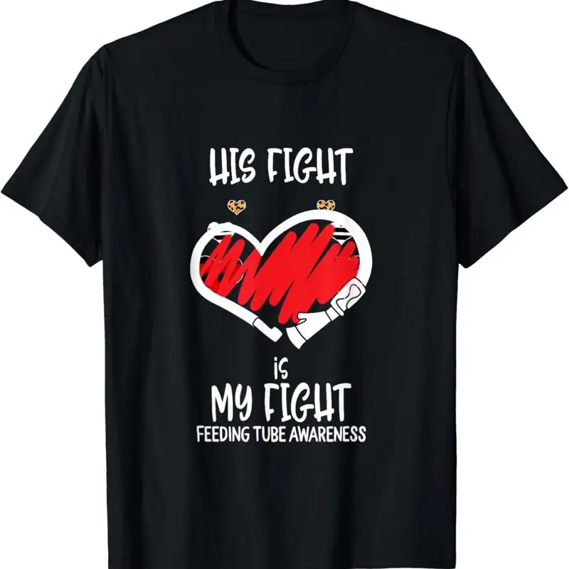 His Fight is My Feeding Tube Awareness Ribbon Leopard T Shirt