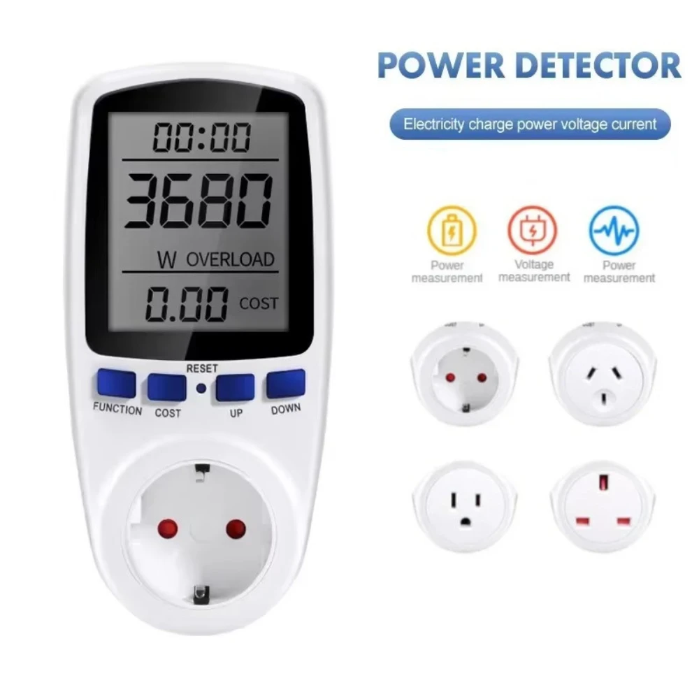 220V Digital LCD Power Meter Wattmeter Socket Wattage Kwh Energy Measuring Outlet EU Plug Overload Protection 7 Display Models