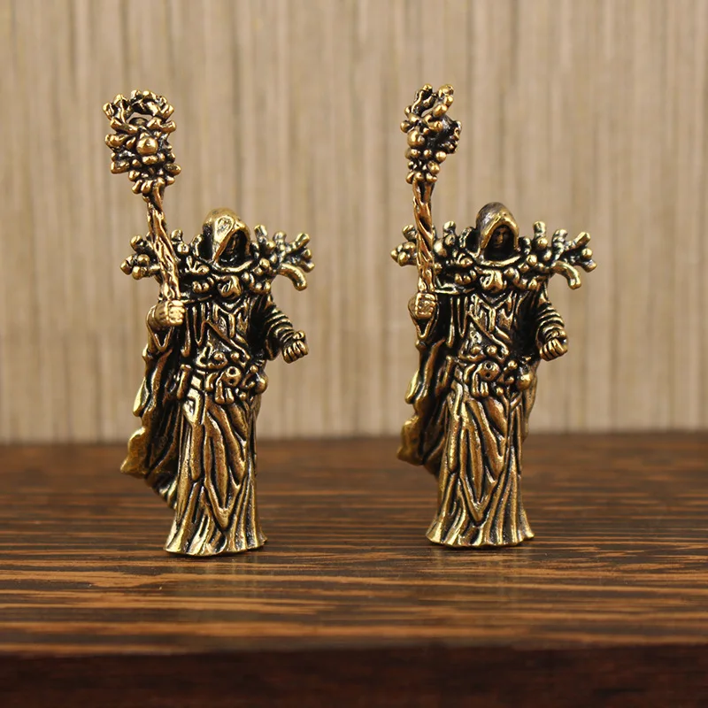 Brass Wizard Figurine Vintage Mystic Mage Statue for Desk Decor, Fantasy Collector's Item, Unique Office & Bookshelf Ornament​