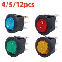 4/5/12pcs 3pin Round Switch LED Waterproof With Color Switch Rocker Switch Can Be Used For Car Motorcycle Boat Bus RV