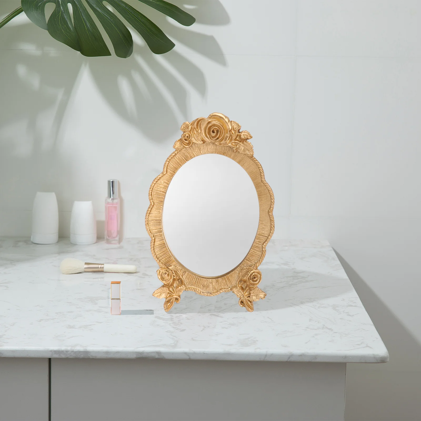 1 pçs espelho de maquiagem de resina oval portátil design nórdico alívio quadro oval pequeno espelho feminino ferramenta de maquiagem