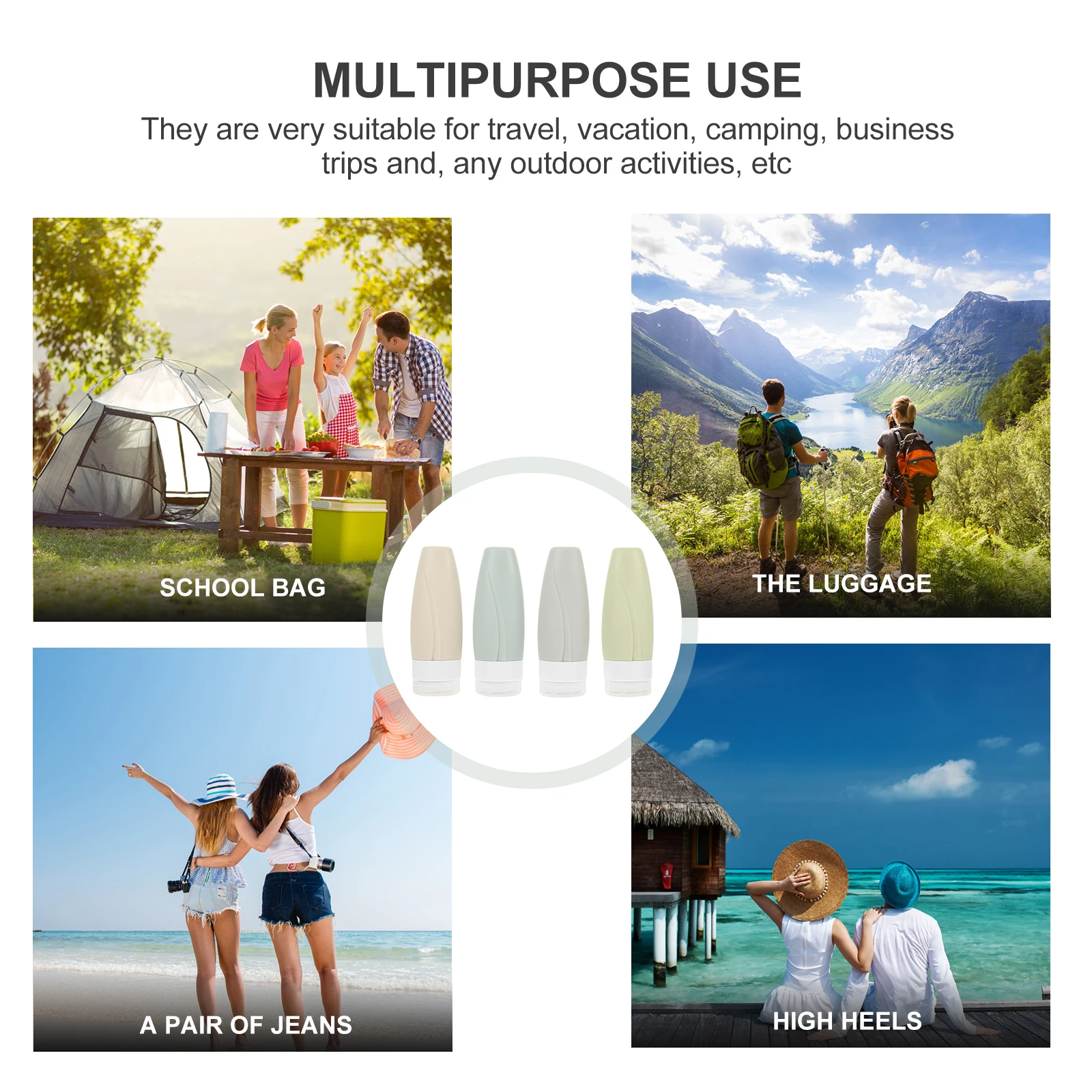 

4Pcs Silicone Travel Toiletry Bottles Durable Flexible for Shampoo Lotion No Waste Travel Bottles Silicone Bottle