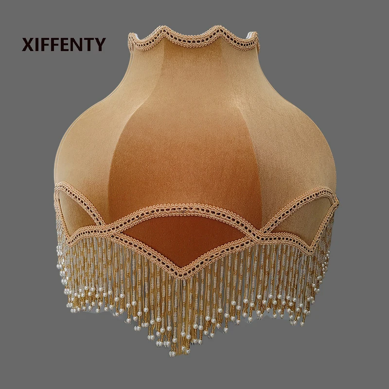 

Turmeric lampshade shell cover table lamp floor lamp velvet tassel hanging bead lace pure handmade