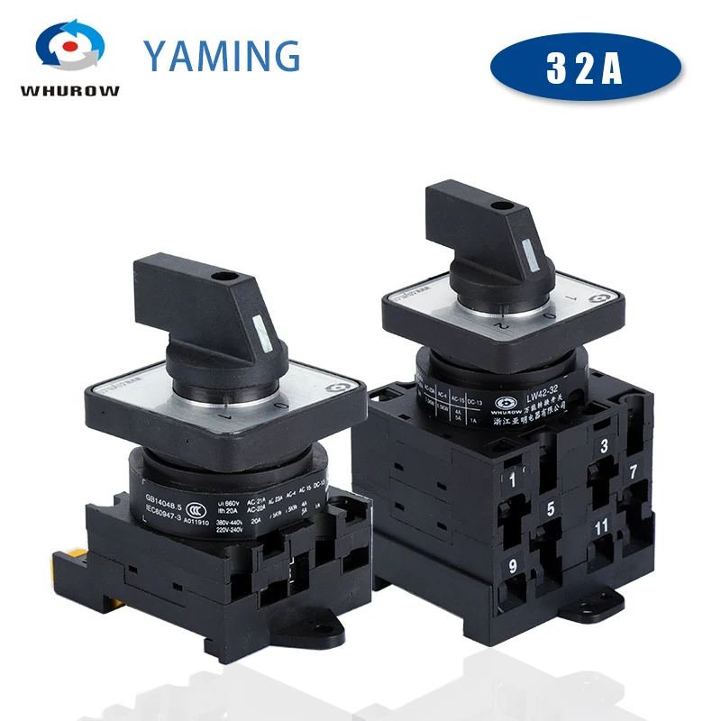 

LW42-32A DIN Rail Two/Three Positions Cam Rotary Silver Contact Universal Switch Manual Industrial 1/2/3/4 Poles YMW42