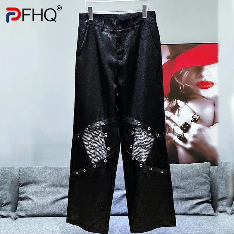 PFHQ American Fashion Metal Decorative Splicing Design Men's Wide Leg Pants New Summer Fashion Loose Versatile Trousers 21Z5156