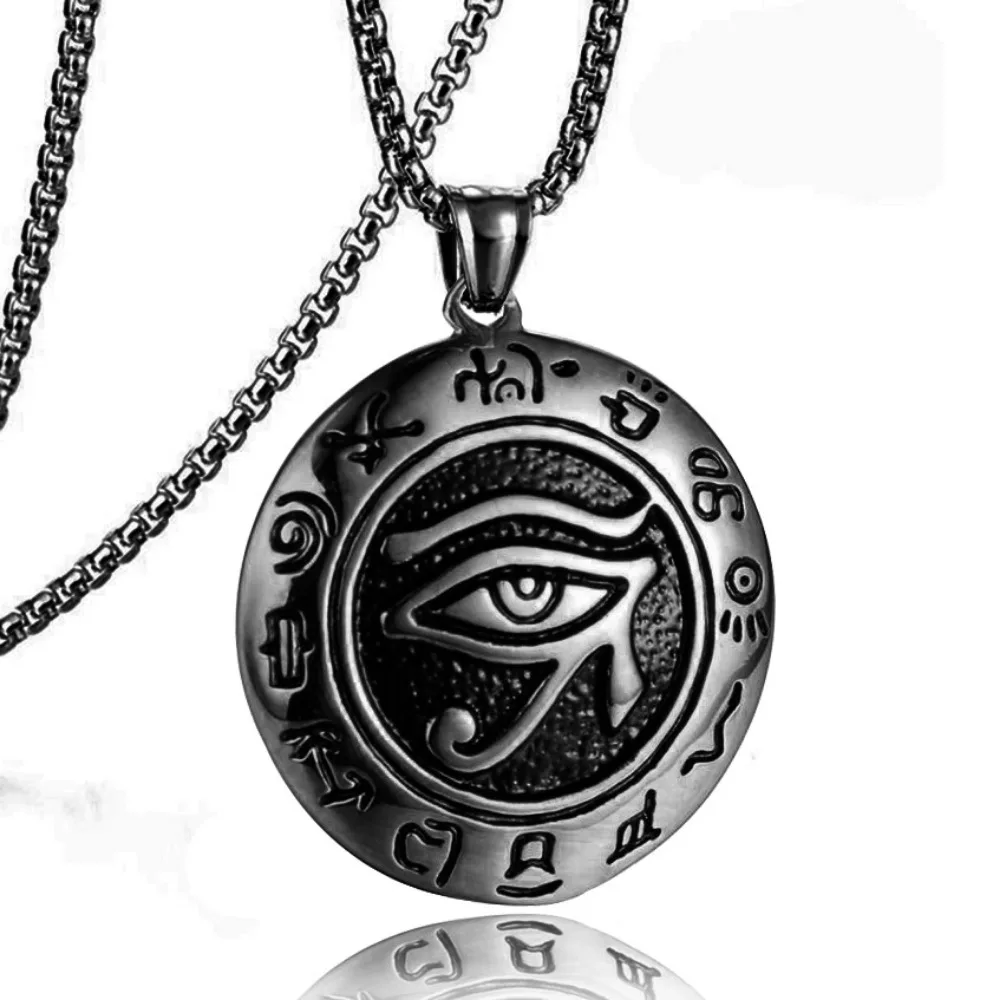 Bohemian Punk Egyptian La Horus Eye Pendant Necklace Viking European and American Retro Trendy Women\'s Men\'s Jewelry Accessories