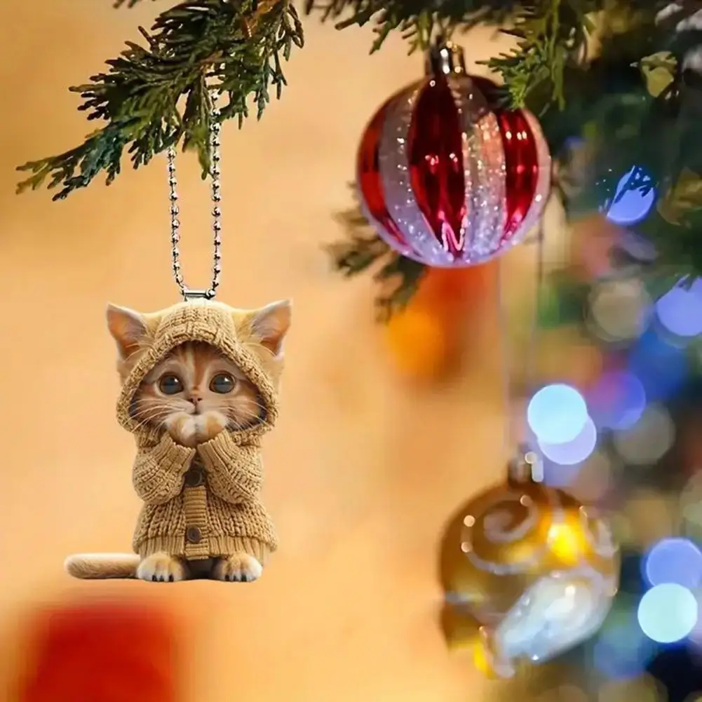 Cat-shaped Christmas Tree Pendant Festive Cat Pendant Christmas Tree Ornament Set with Lanyard Lightweight for Xmas for Cat