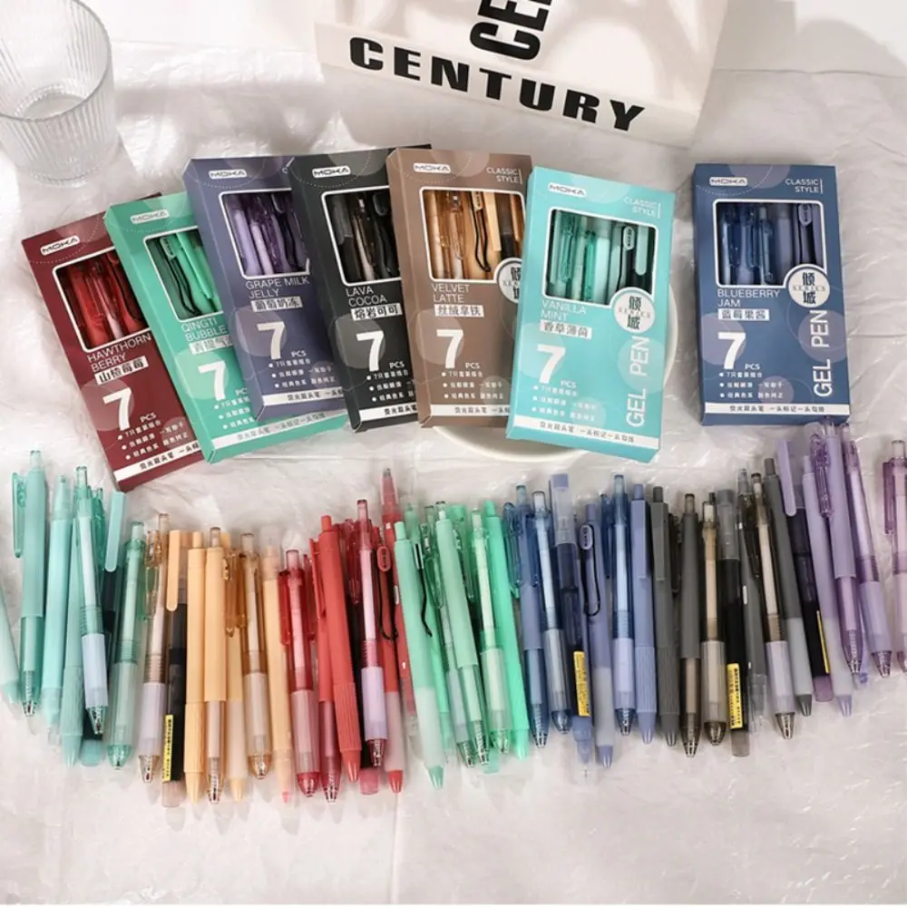 7Pcs/Set Creative Quick-Drying Ink Gel Pen Student Specific Gift Highlighter Pen Set ST Tip Stationery Pen Set School Office