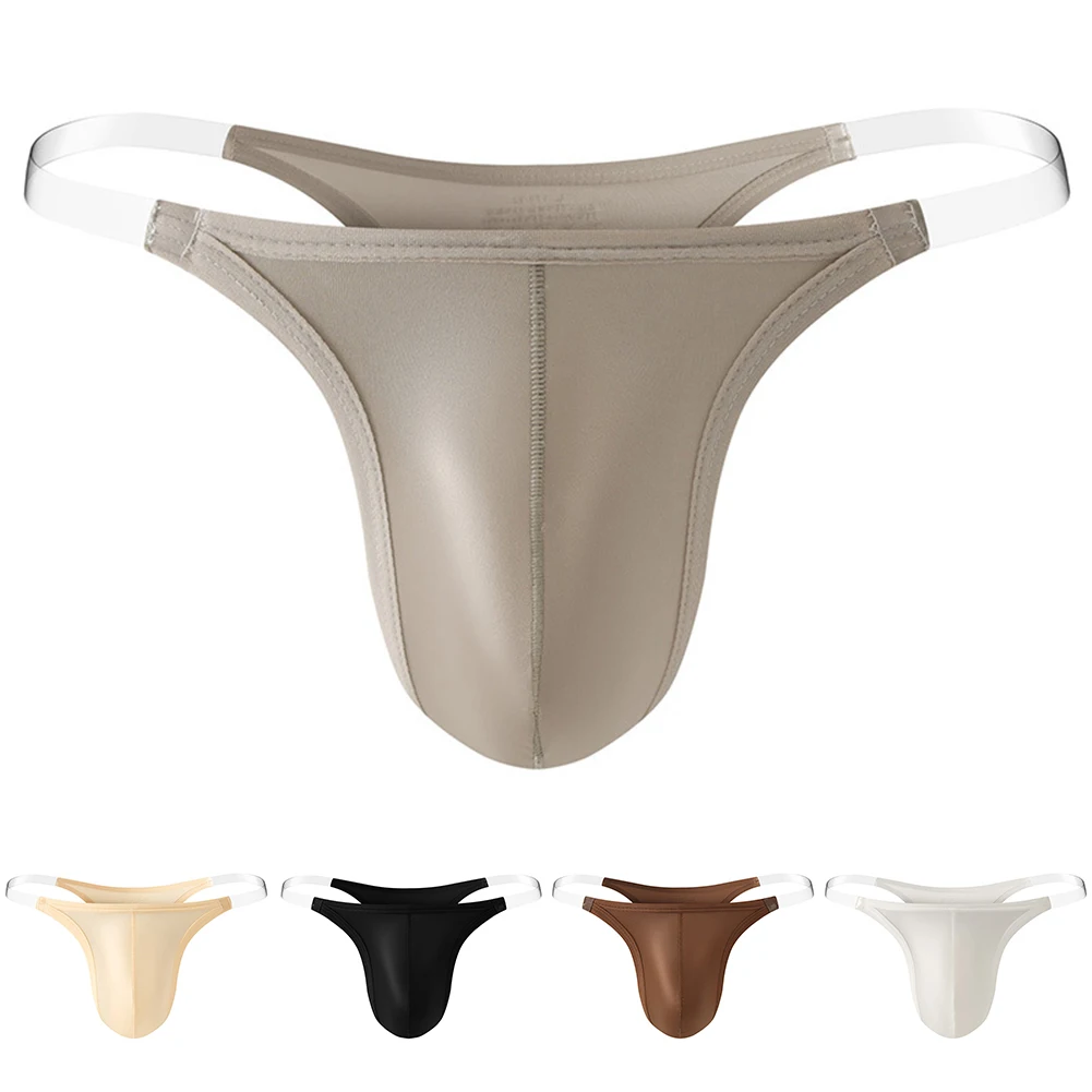 Seamless Mens Briefs Satin-like Ice Silk Underwear G-strings Underpants Invisible Sheer Thin Belt Thongs Low Waist