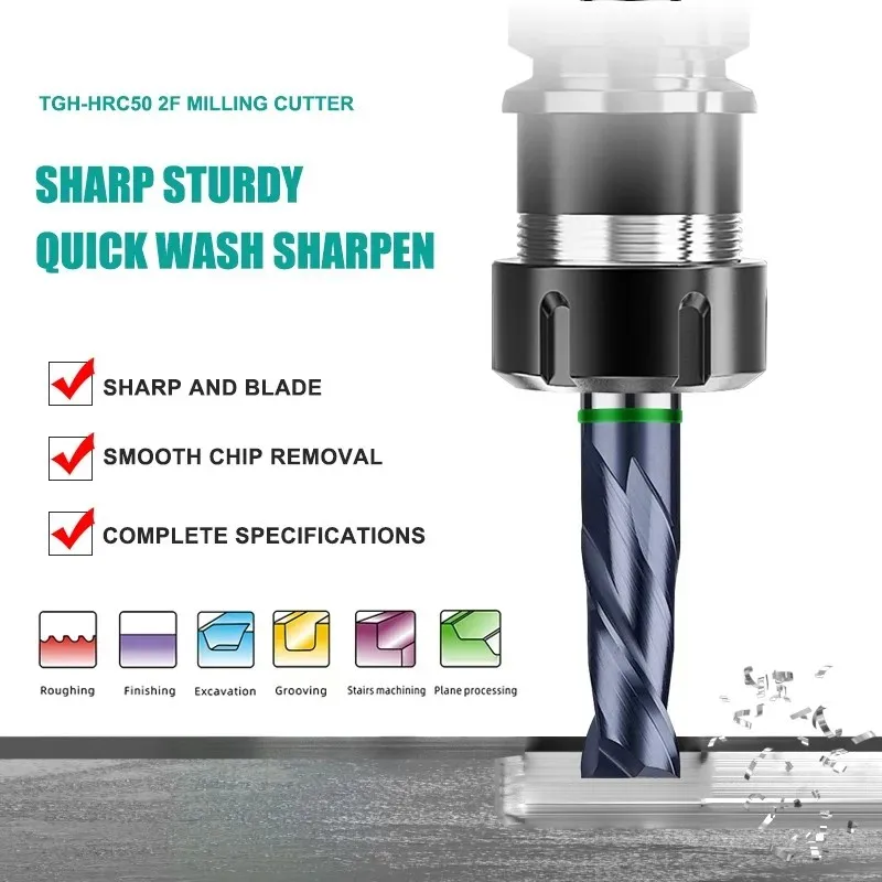Shazam hrc50/hrc55 2-Flöten-Buntringfräser Wolfram stahl karbid Flach fräser cnc mechanische Schaft fräser Werkzeuge – Detail 3