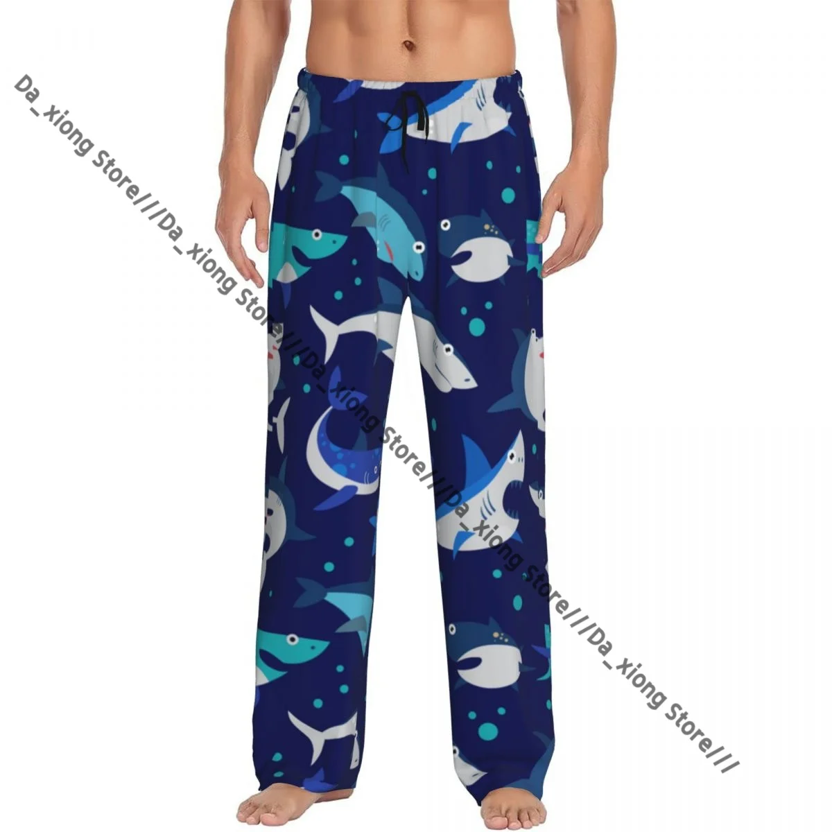 Shark Cartoon Seafish With Sharp Teeth Mens Pajamas Pyjamas Pants Lounge Pants Sleep Bottoms