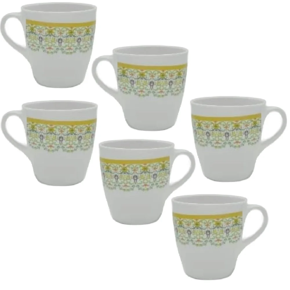 6 Xicara Mugs in Melamine Retro Decorated Coffee Tea