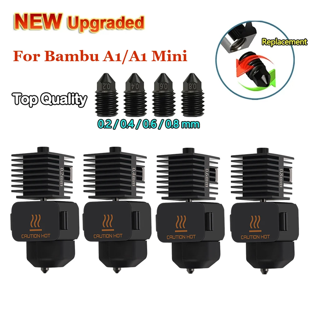 

Hotend Kit For Bambu Lab A1 mini Nozzle Hot End Assembly 0.2/0.4/0.6/0.8mm Hardened steel Nozzle For Bambulab A1 3D printer part