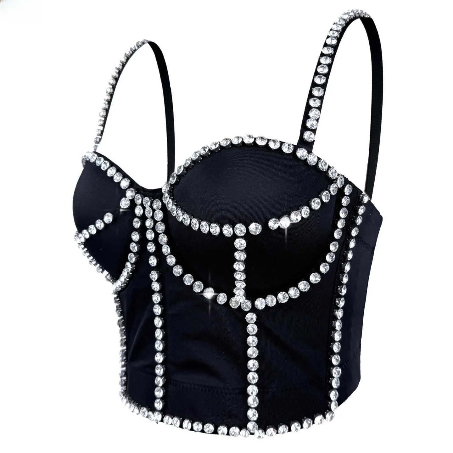 Diamond Embellished Short Crop Top Women's Jazz Street Dance Performance Outfit Fishbone Strapless Vest Citywalk Inner Wear