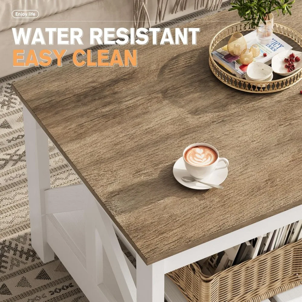 39" Farmhouse Coffee Table, Coffee Tables for Living Room, Farmhouse Square Coffee Table with Storage, Couch Table, Small Table