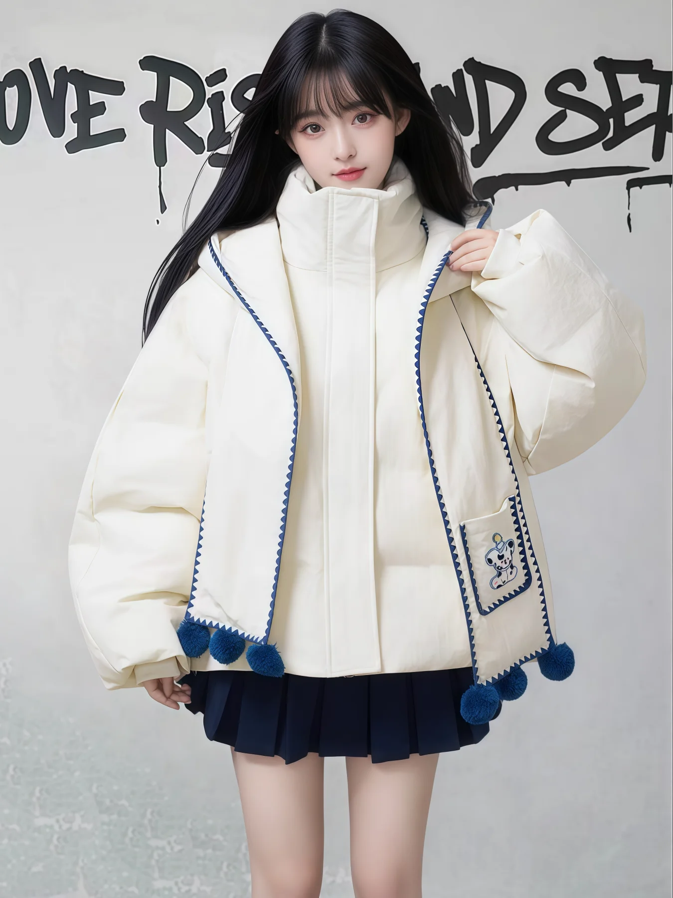 وشاح قابل للفصل سترات بيضاء بقلنسوة من القطن سترات باركاس للنساء شتوية حلوة على طراز بريبي بياقة واقفة معاطف قصيرة دافئة سميكة