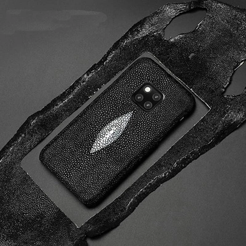 

Чехлы для Huawei Mate 20 Pro из натуральной кожи, чехол из рыбьей кожи ската, чехол для Huawei Mate 20, роскошная кожаная задняя крышка черного цвета