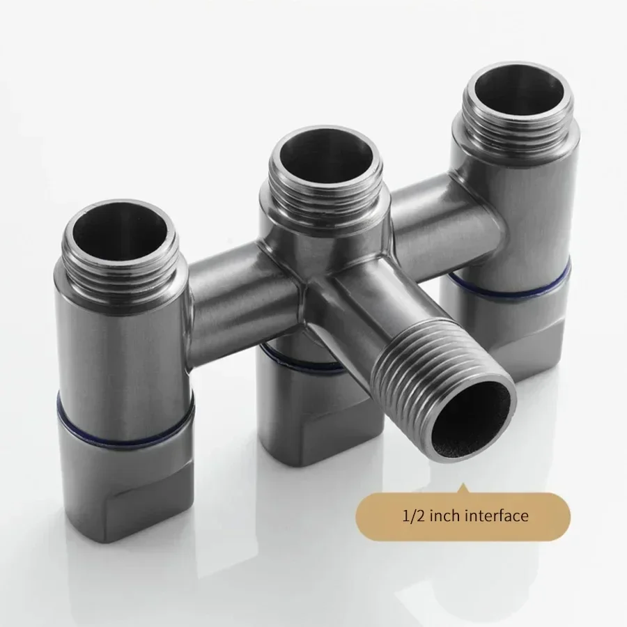 Multifunctional 3 Way Water Distributor Valve Stainless Steel Quick Connection Splitter for Kitchen Bathroom Garden Gray/silver