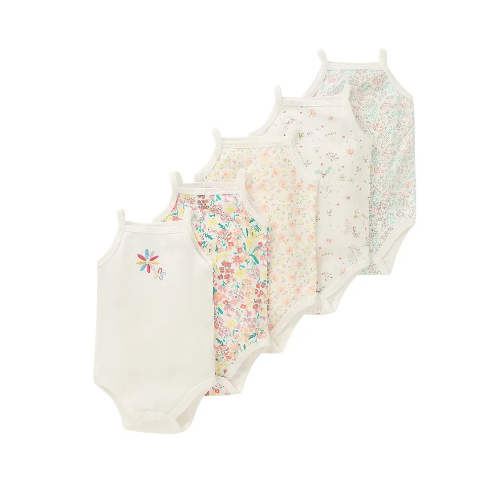 5pcs Summer Baby Girl Clothes Floral Pattern Sleeveless Bodysuits 0-12Months