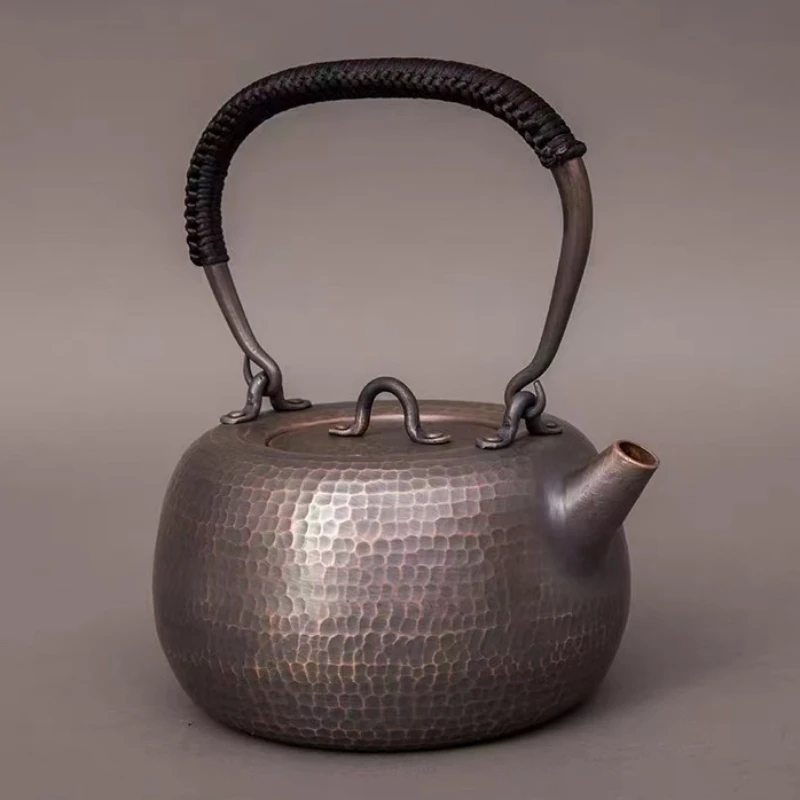 

Vintage Thickened Copper Kettle,Handcrafted Hammer Texture Weave With lid Handheld1.5 L Coffee Pot,Heat Resistant Filter Tea Pot