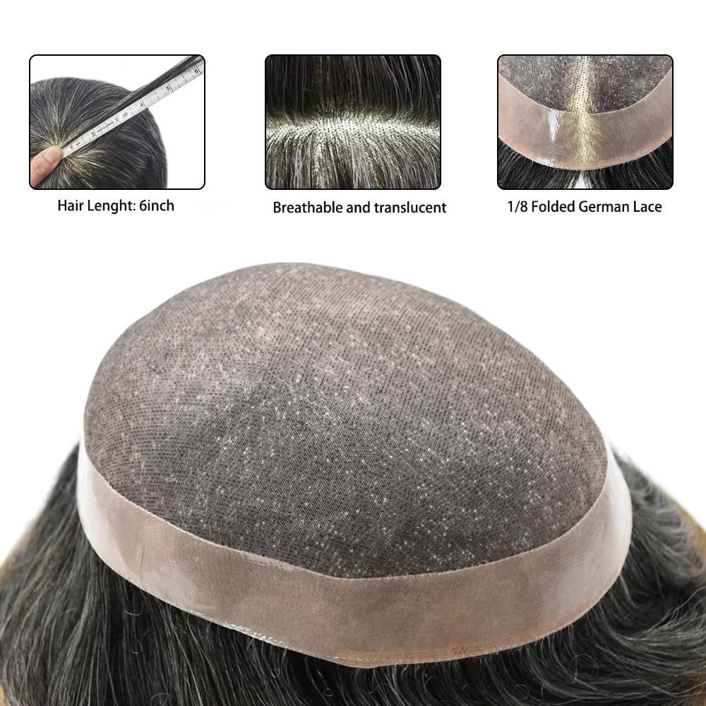 

Mens Toupee Hairpiece Fine Monofialament Human Hair Replacement System Medium 120% Density Hair Prosthesis Pieces for Men Units