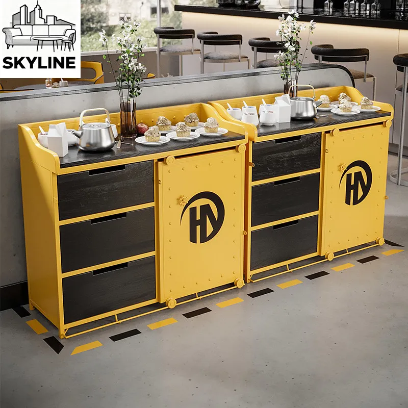 Multi-layer Iron Seasoning Storage Cabinet, Compact Buffet Material Table for Malatang Catering Space