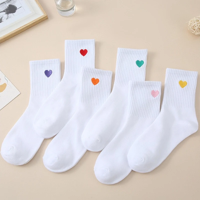 

Breathable Cotton Socks for Men Women Couple Heart Embroidery Mid Cushion Sports Ankle Socks Casual Crew Socks