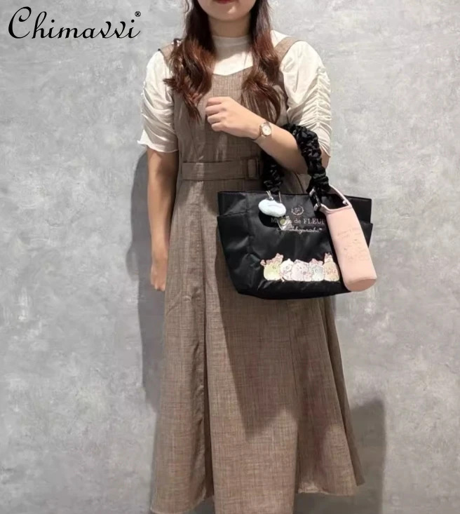 2024 New Japanese Sweet and Cute Lace Handlebar Satin Embroidered Handheld Tote Bag Girl Women's Elegant Portable Handbags