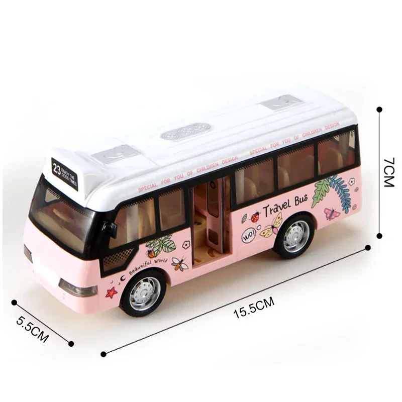 Brinquedo de ônibus escolar com som e luz para crianças, metal fundido, pequeno ônibus da cidade, carros movidos a fricção, brinquedos, presente