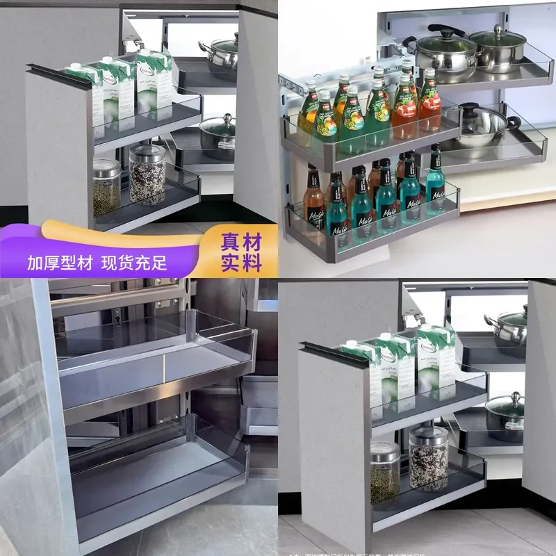 For Kitchen Corner Cabinet Rack Half Open Turntable Snack Seasoning Storage Basket Space Saving Organizer Shelf
