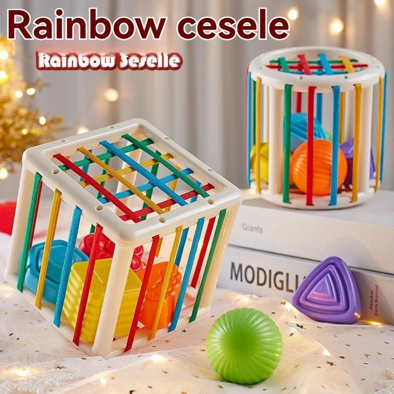 Brinquedo Sesselle de arco-íris de frutas, reconhecimento de forma e cor, treinamento de movimento manual, iluminação de educação infantil e infantil