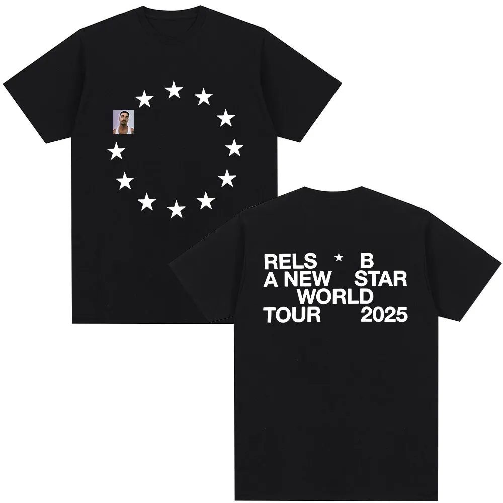 Camiseta de la gira mundial New Star 2026 de Rels B, Ropa para Hombre y Mujer, Camisetas Hip Hop de Verano, Camisetas de Algodón Harajuku, Ropa Urbana