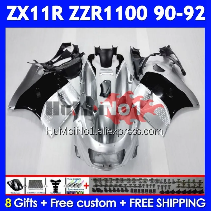 ZX-11R For KAWASAKI NINJA ZX11 ZZR 1100 ZZR-1100 222No.4 ZZR1100 Silvery black ZX 11R 11 R ZX11R 90 91 92 1990 1991 1992 Fairing