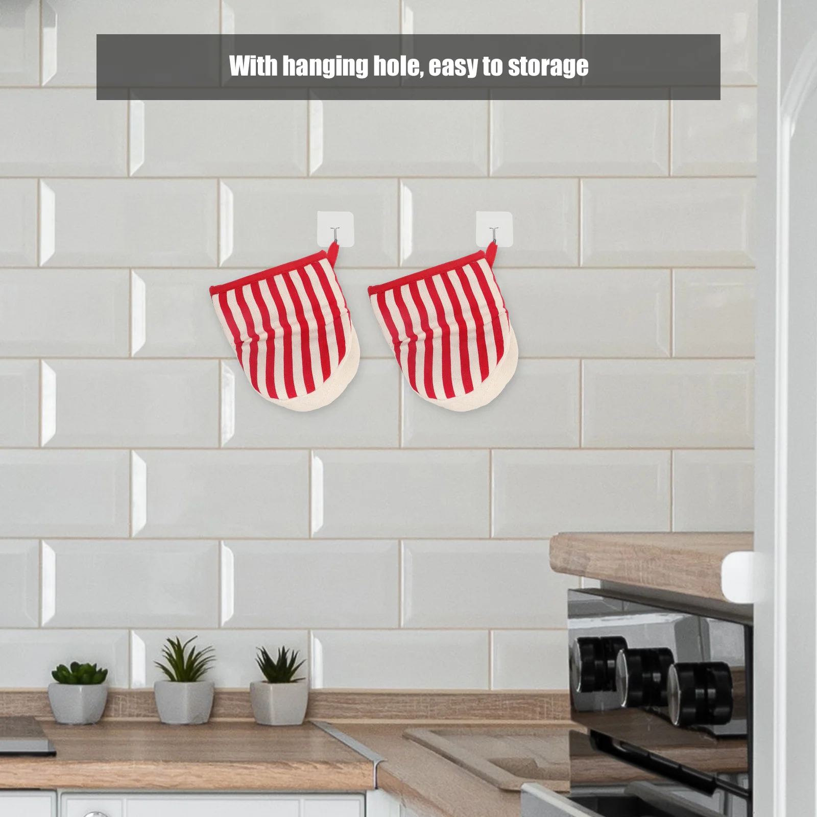 

1 Pair Oven Mitts Heat Resistant Striped Thickened Kitchen Glove For Baking Cake Shop Bakery Food Factory Use Practical Oven