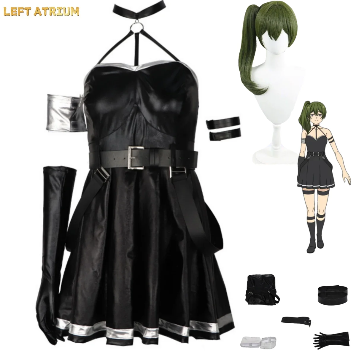 Disfraz de Cosplay de Ubel de Anime Frieren: Beyond Journey's End, Vestido Negro sin Mangas de PU, Peluca, Traje Sexy para Mujer Adulta, Carnaval, Fiesta