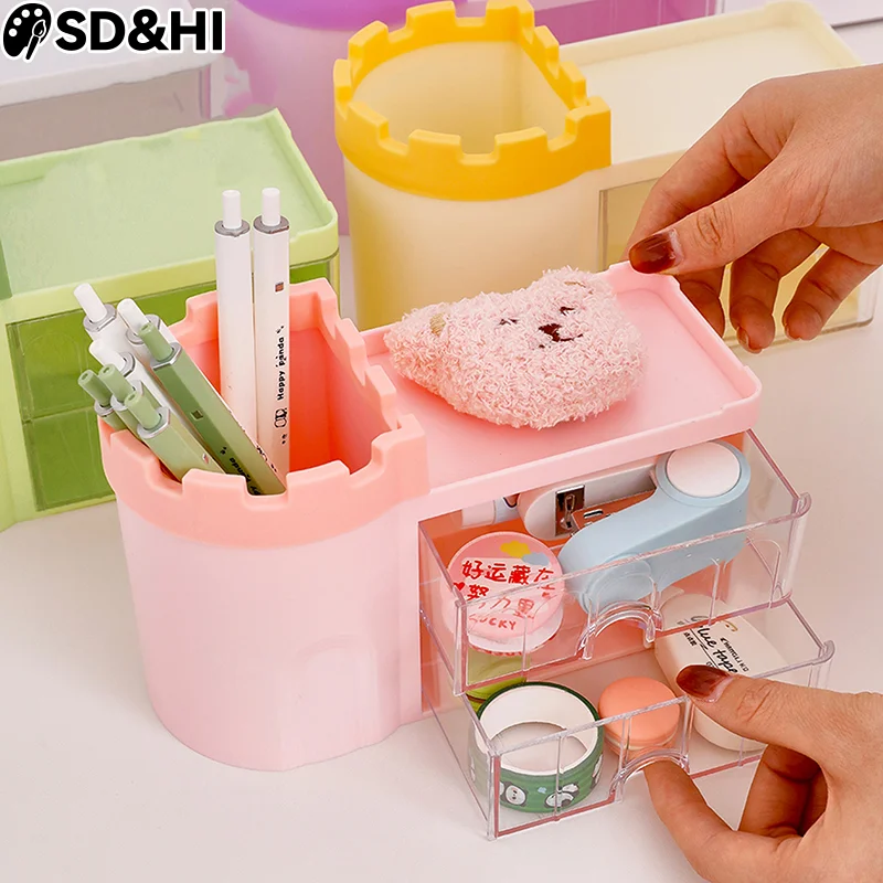 

Versatile Stationery Cosmetics Storage Box Desktop Organizer Pen Holder Drawer Type Multiple Compartments Dust Prevention Shelve