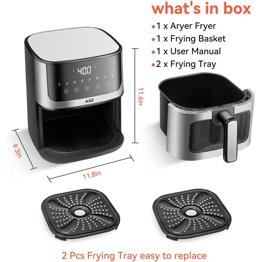 Air Fryer,5 Qt - 8 Presets Bake Toast Broil Reheat Bacon Fries Chicken Shrimp- 1400W, Non-Stick, 60m Timer, 400℉, Air Fryer oven