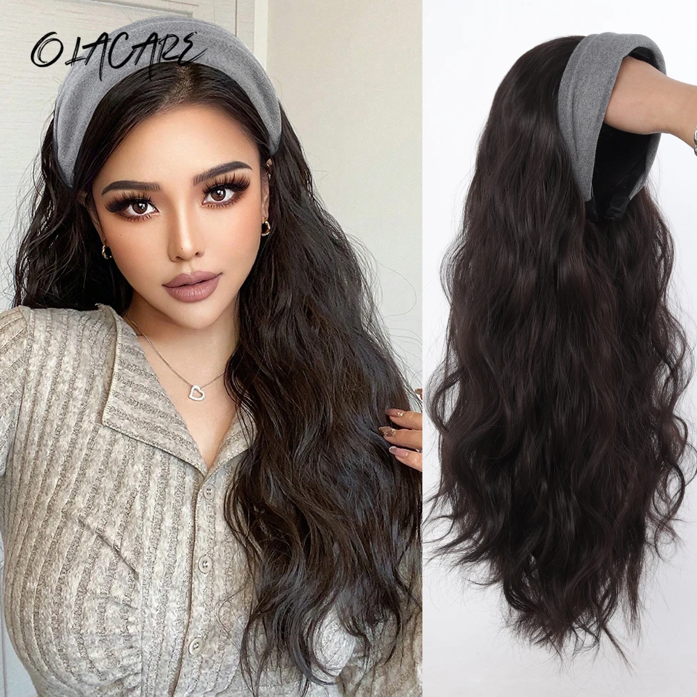 Synthetic Long Wavy Headband Half Wig Clip in Hair Extension Natural Fluffy Hairpiece With HairBand Wig Women Hair Accessories