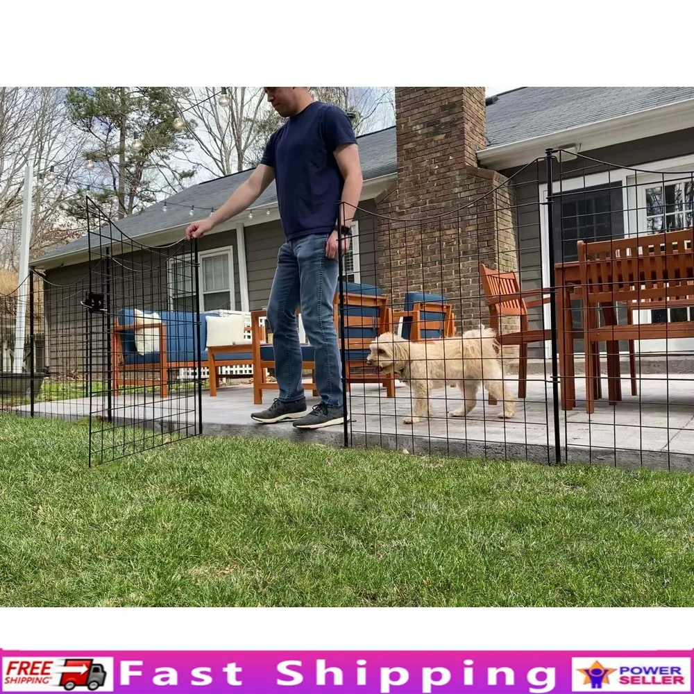 

No Dig Metal Garden Fencing Set with Gate Temporary Dog Barrier Weather Resistant Easy Install Decorative Panels