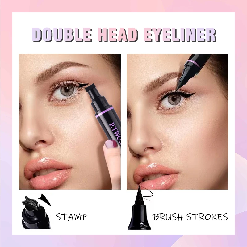 PTWOP 2 Pcs/Box Black Eyeliner Liquid Pencil Cat Eye Wings Eyeliner Stamp Waterproof Quick Drying Long Lasting for Eye Makeups