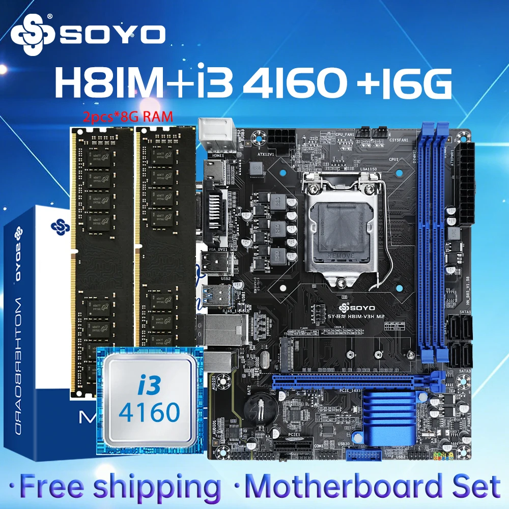 

SOYO H81 Motherboard Kit Suppor RAM DDR3 8G*2 i3 4160 CPU LGA 1150 Support I3 I5 I7 M.2 VGA HDMI-Compatible Gaming Mainboard