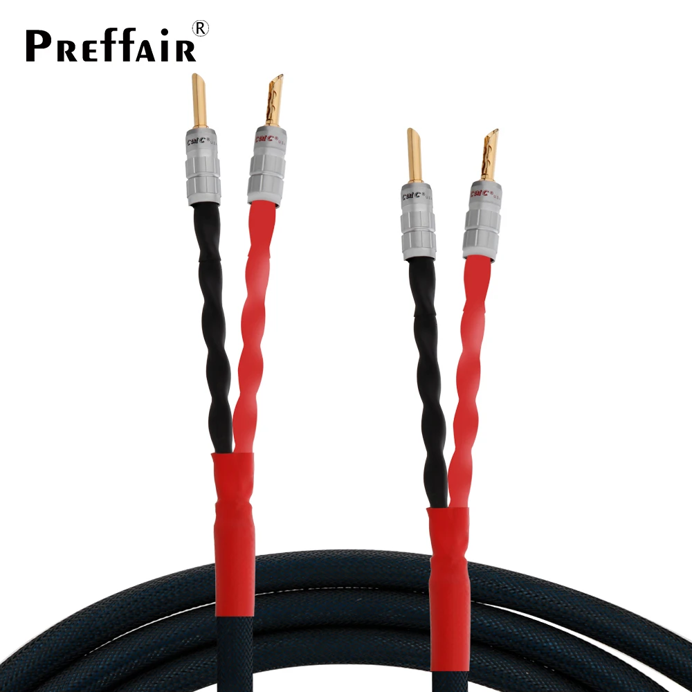 Preffair High-end HIFI Audio Speaker Cables OCC Silver Plated Conductor Audiophile Loudspeaker Cables with Z-type Banana Plugs
