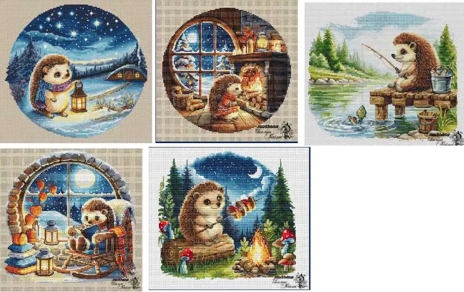 DIY Handmade Needlework Kit, Cross Stitch, Landscape, Canvas, Stitch, Embroidery, 16-Fishing Hedgehog 35-32