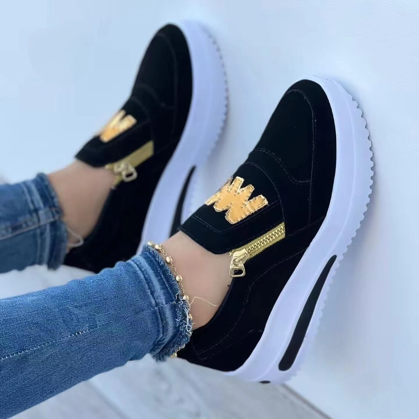 

New Women Casual Sneakers M Printed Side Zipper Platform Plus Size Vulcanized Shoes Zapatillas Mujer Sapato Plataforma Feminino