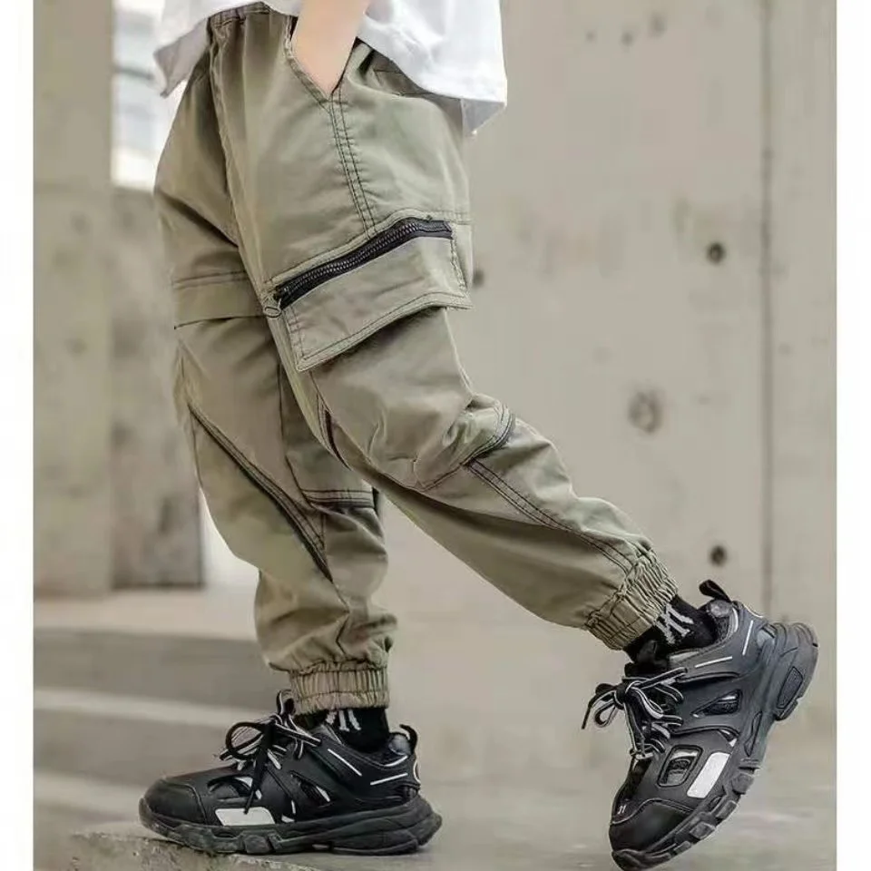 Children s 2024 New Workwear Pants Boys Loose  Reflective Strips Big Boys Handsome Mid length Pants Children\'s Casual Pants