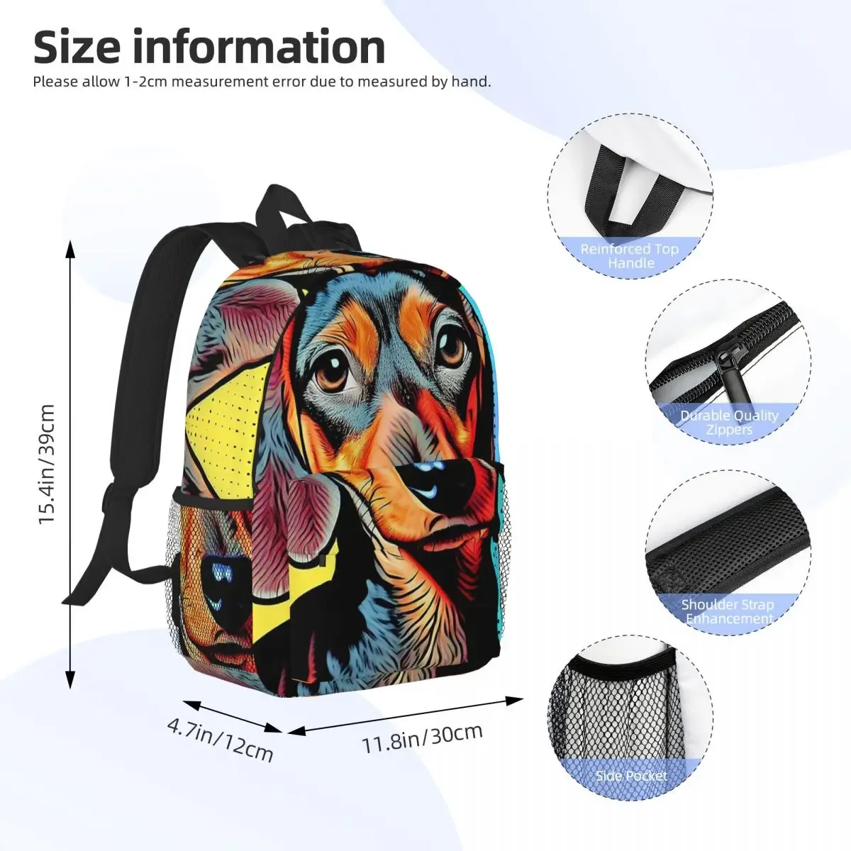 Dachshund Sausage Dog Pop Art Backpacks Teenager Bookbag Cartoon Students School Bag Travel Rucksack Shoulder Bag Large Capacity