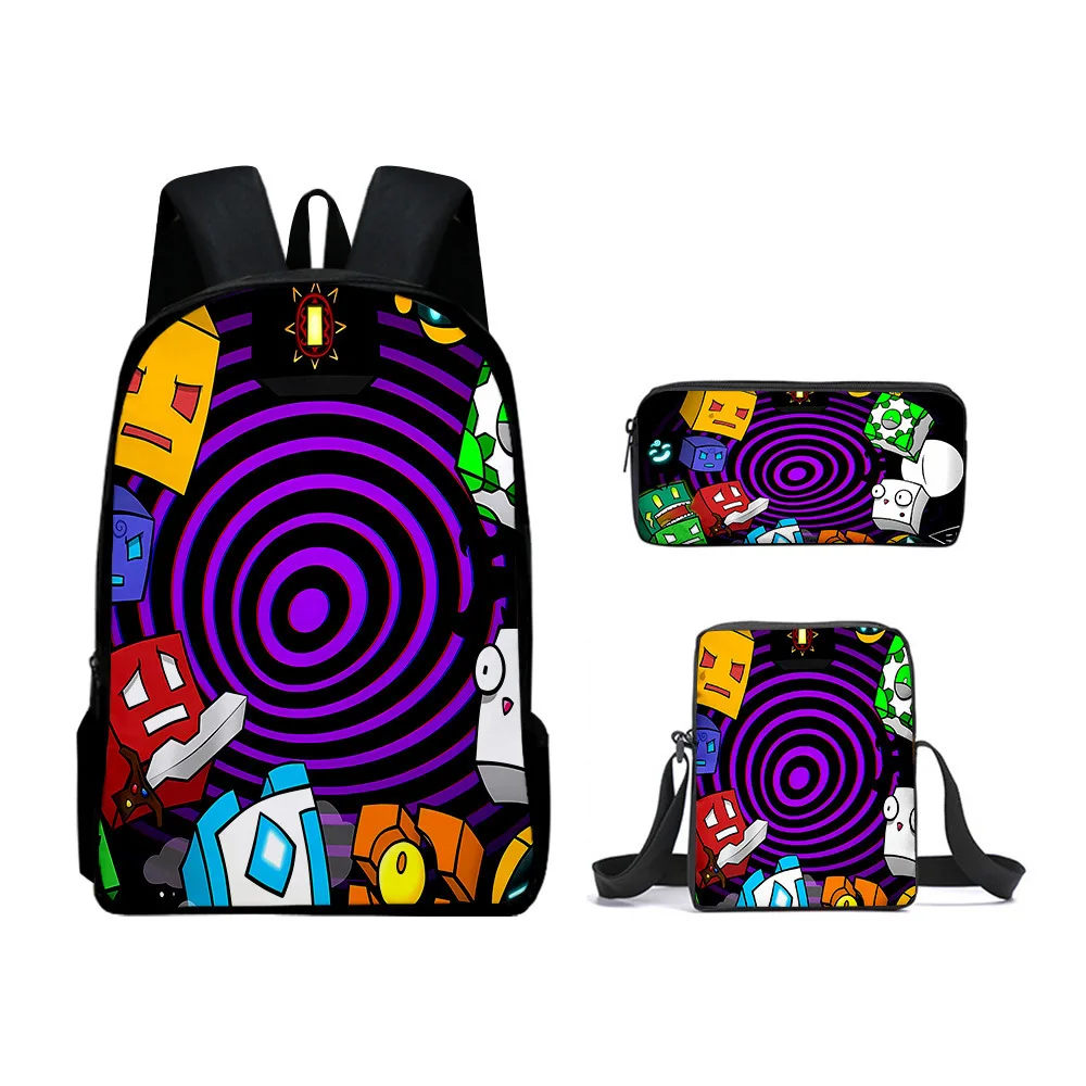 Classic Popular Geometry Dash 3D Print 3pcs/Set pupil School Bags Laptop Daypack Backpack Inclined shoulder bag Pencil Case