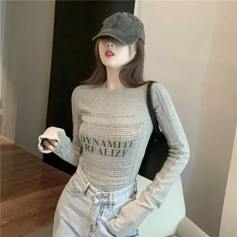 Women's Long Sleeve T-shirt Autumn Winter Cotton Slim Top Female Harajuku Fashion Tee Yk2 Korean Clearance Clothing 2025 Basic