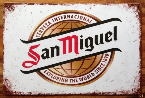 Letrero Metálico Vintage Grande de Cerveza SAN MIGUEL para Hogar, Bar, Pub, Cuarto de Hombre, Cobertizo o Garaje
