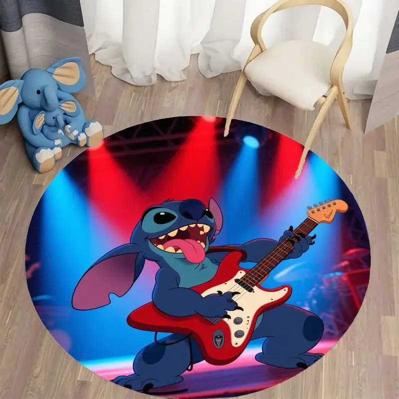 

1 шт., круглый коврик для электрогитары Stitch Rock Star, нескользящий домашний и уличный напольный коврик для спальни, кухни, коврик из полиэстера, w